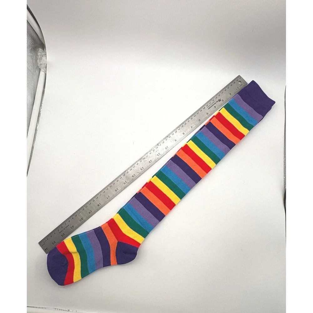 Rainbow Striped Thigh High Socks One Size NIB Kpop Jpop Cosplay Anime Idol